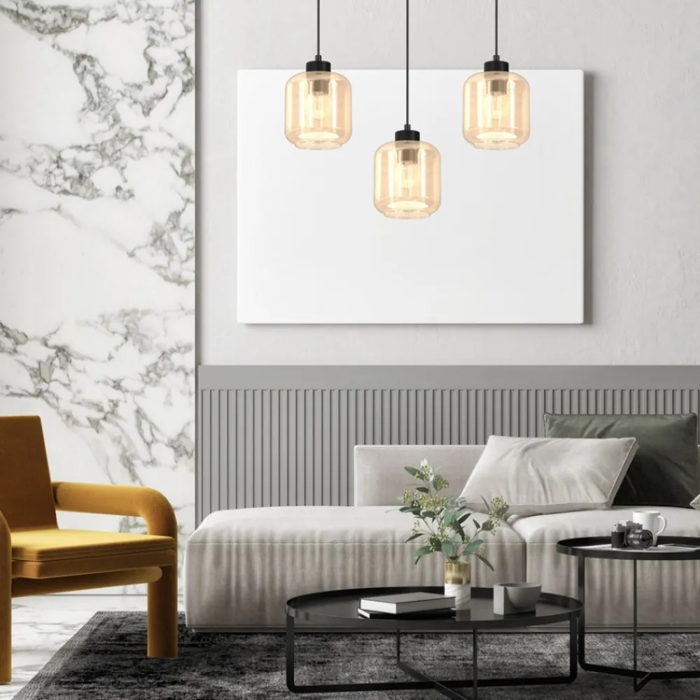 Lampa Wisząca SOMBRA Czarny Brązowy Szklane Klosze 3xE27 * Eko-light Hot