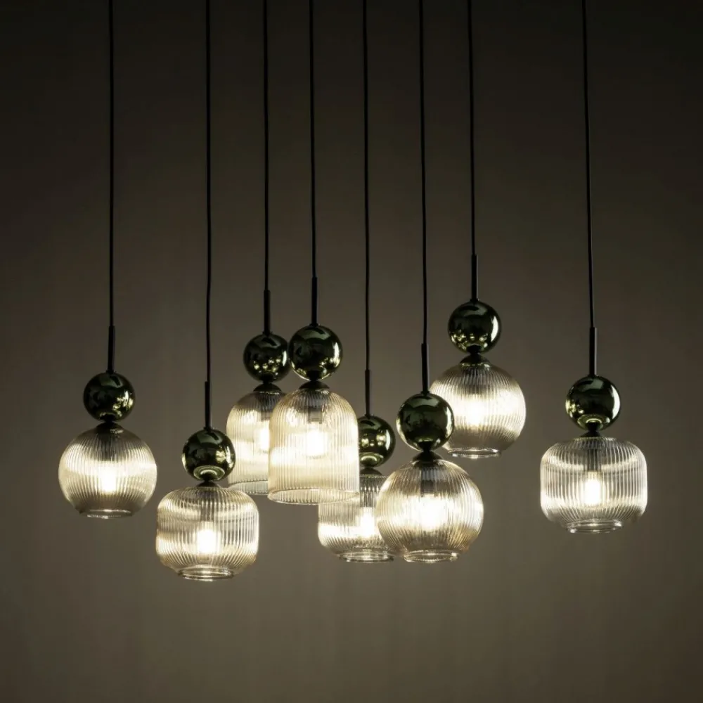 Lampa wisząca SOPHIA czarna zielona klosz beżowy 8xE14 * TK Lighting Best