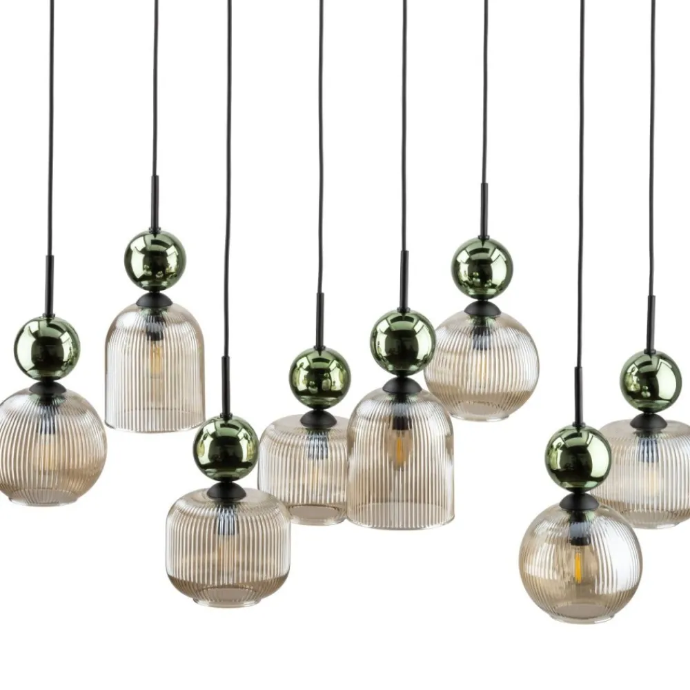 Lampa wisząca SOPHIA czarna zielona klosz beżowy 8xE14 * TK Lighting Best