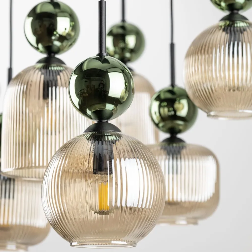 Lampa wisząca SOPHIA czarna zielona klosz beżowy 8xE14 * TK Lighting Best