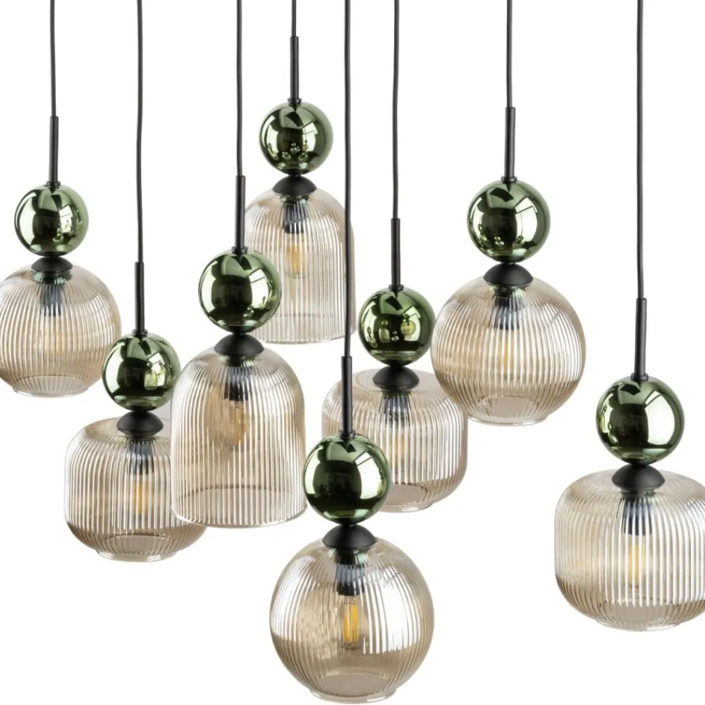 Lampa wisząca SOPHIA czarna zielona klosz beżowy 8xE14 * TK Lighting Best