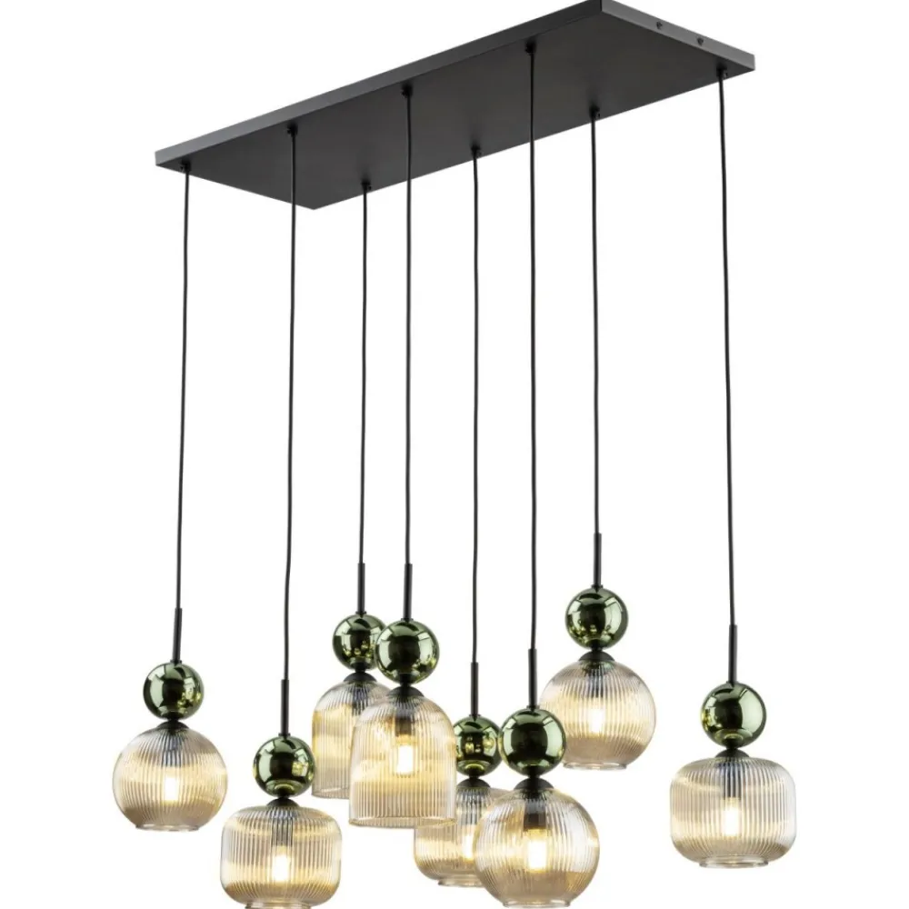 Lampa wisząca SOPHIA czarna zielona klosz beżowy 8xE14 * TK Lighting Best