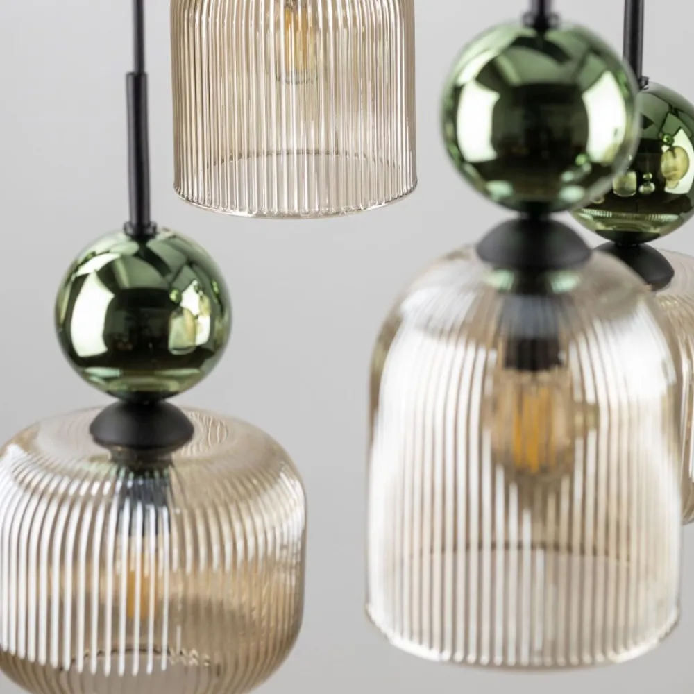 Lampa wisząca SOPHIA czarna zielona klosz beżowy 8xE14 * TK Lighting Best
