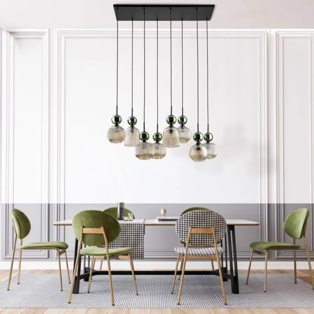 Lampa wisząca SOPHIA czarna zielona klosz beżowy 8xE14 * TK Lighting Best