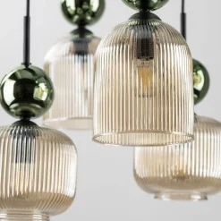 Lampa wisząca SOPHIA czarna zielona klosz beżowy 8xE14 * TK Lighting Best