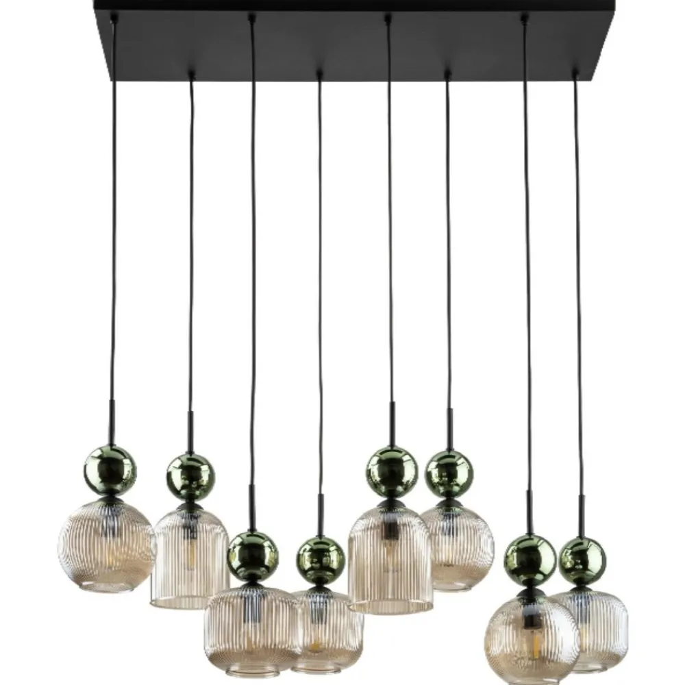 Lampa wisząca SOPHIA czarna zielona klosz beżowy 8xE14 * TK Lighting Best
