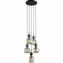 Lampa wisząca SOPHIA czarna zielona klosz beżowy 5xE14 okragła * TK Lighting Outlet