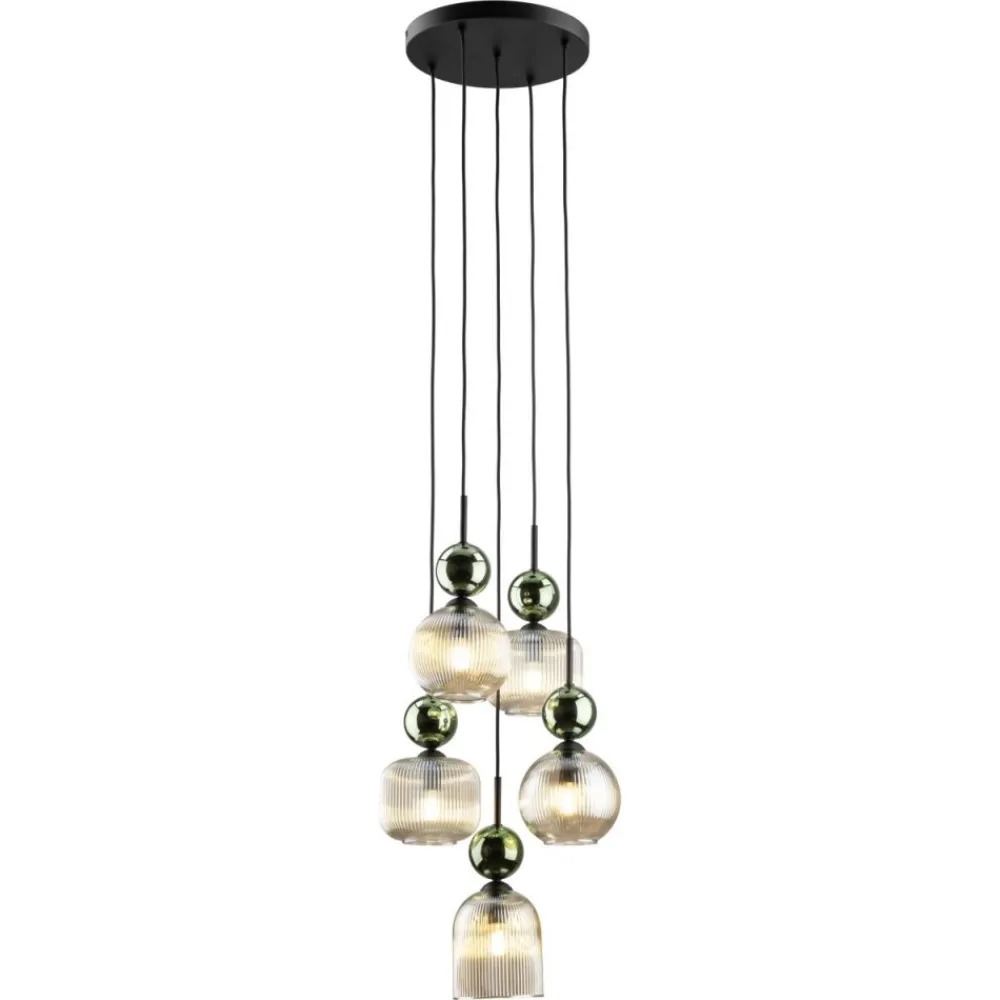 Lampa wisząca SOPHIA czarna zielona klosz beżowy 5xE14 okragła * TK Lighting Outlet