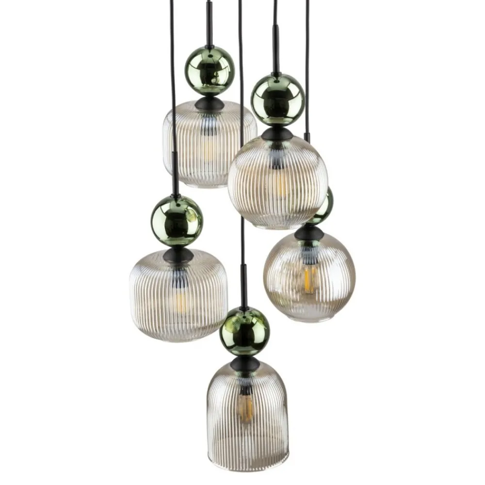 Lampa wisząca SOPHIA czarna zielona klosz beżowy 5xE14 okragła * TK Lighting Outlet