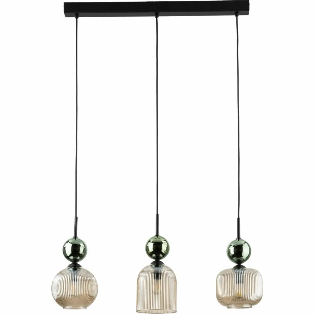 Lampa wisząca SOPHIA czarna zielona klosz beżowy 3xE14 * TK Lighting