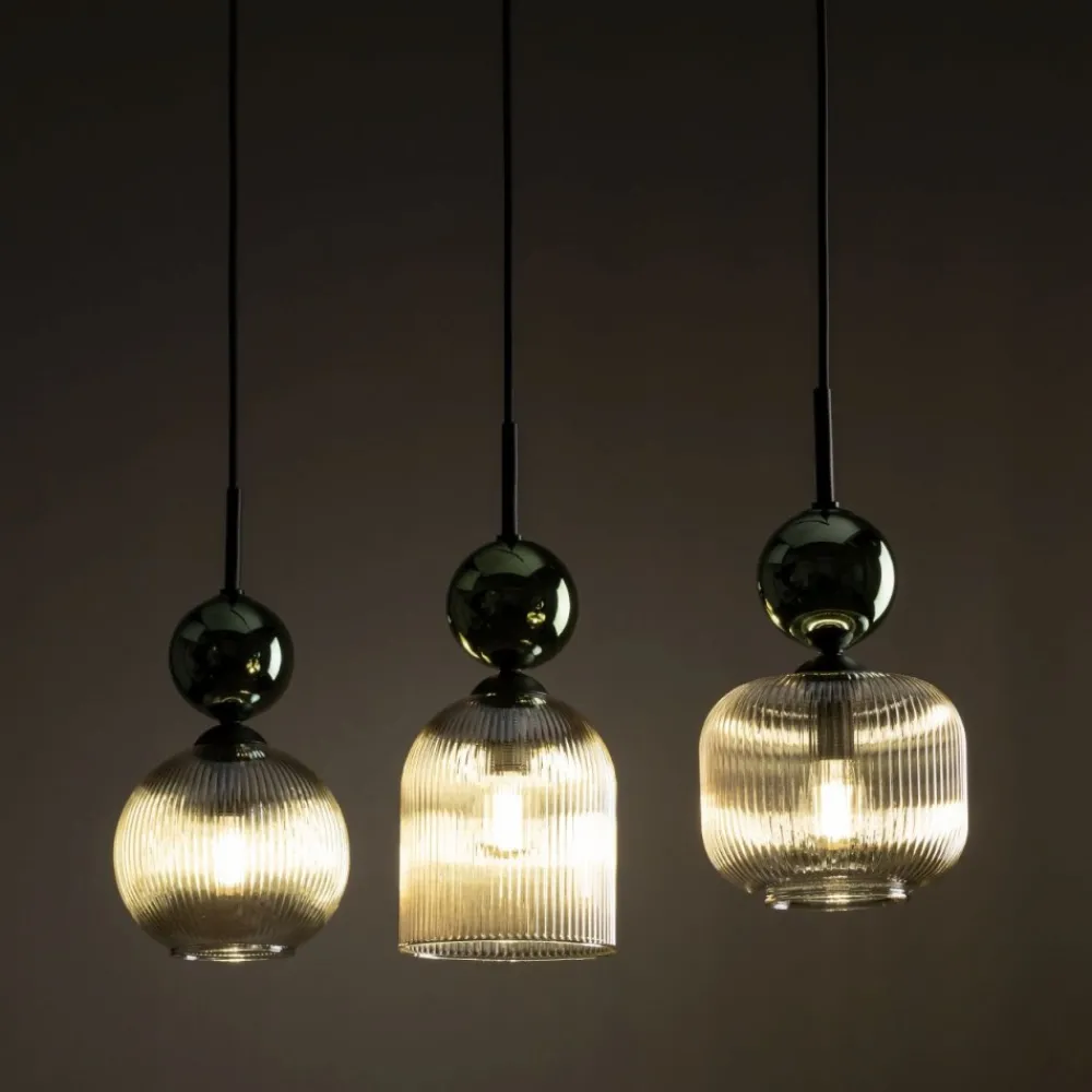 Lampa wisząca SOPHIA czarna zielona klosz beżowy 3xE14 * TK Lighting