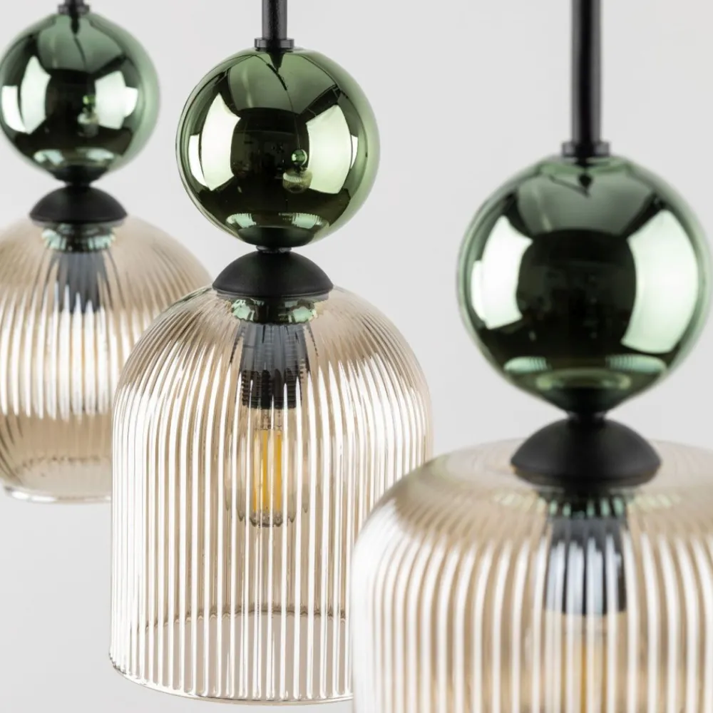 Lampa wisząca SOPHIA czarna zielona klosz beżowy 3xE14 * TK Lighting