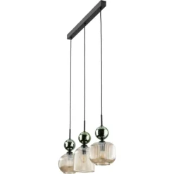 Lampa wisząca SOPHIA czarna zielona klosz beżowy 3xE14 * TK Lighting