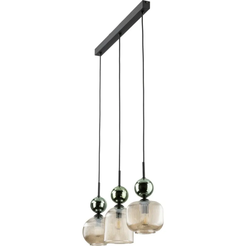 Lampa wisząca SOPHIA czarna zielona klosz beżowy 3xE14 * TK Lighting