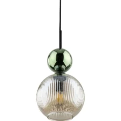 Lampa wisząca SOPHIA czarna zielona klosz beżowy 1xE14 kula * TK Lighting
