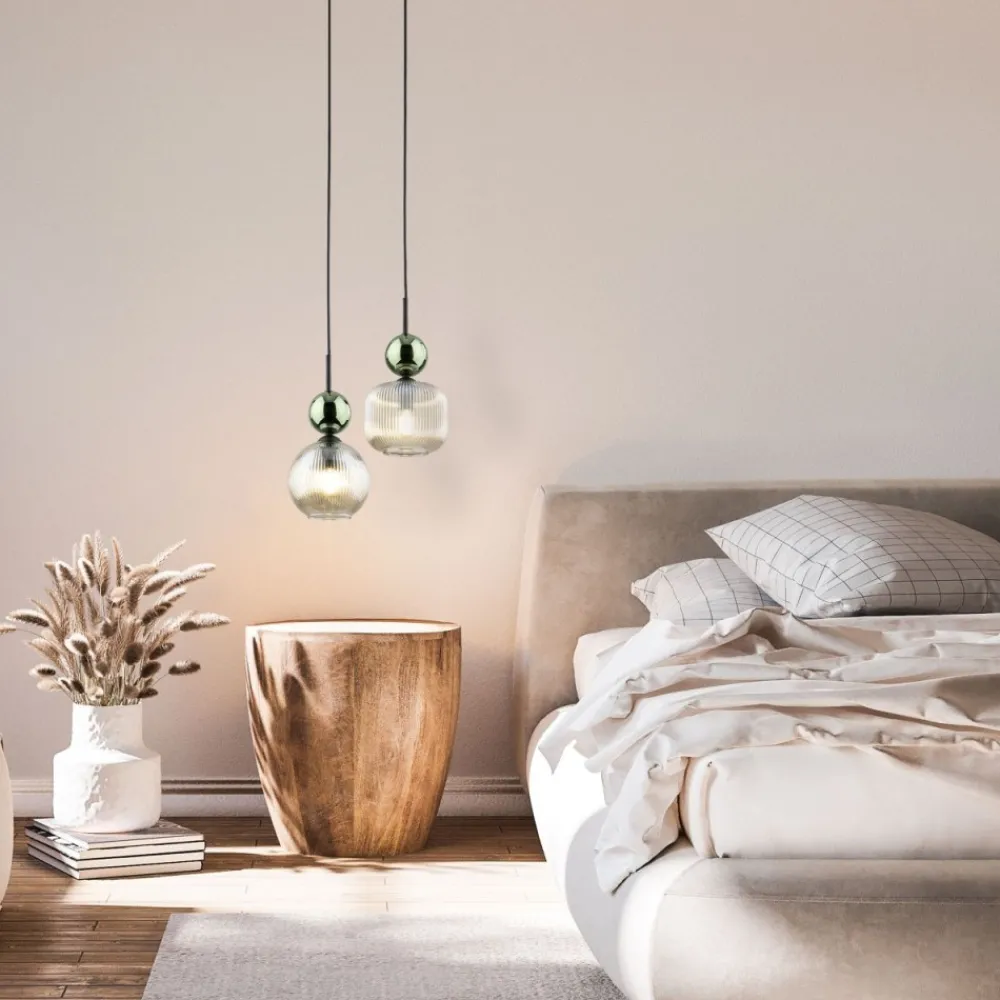 Lampa wisząca SOPHIA czarna zielona klosz beżowy 1xE14 kula * TK Lighting