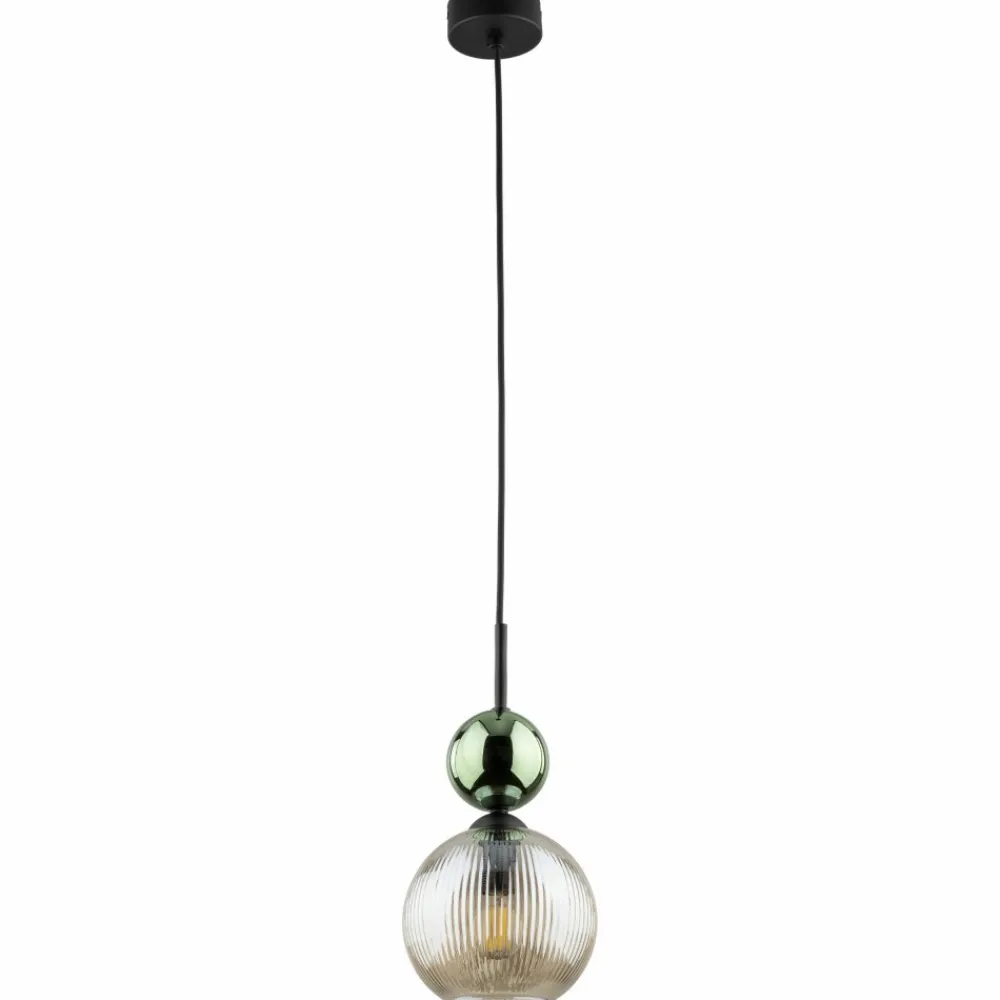 Lampa wisząca SOPHIA czarna zielona klosz beżowy 1xE14 kula * TK Lighting