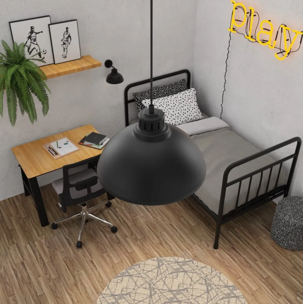 Lampa Wisząca SVEN Czarny Biały Metalowy Klosz 1xE27 30cm