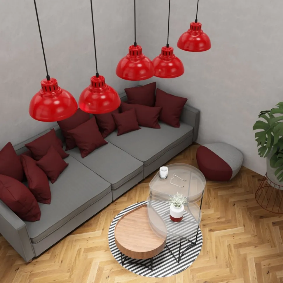 Lampa Wisząca SVEN Czerwony Biały Metalowy Klosz 5xE27
