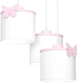 Lampa Wisząca SWEET Różowy Biały Abażur 3xE27 Motyl