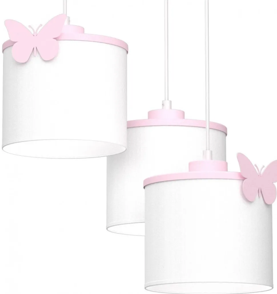 Lampa Wisząca SWEET Różowy Biały Abażur 3xE27 Motyl