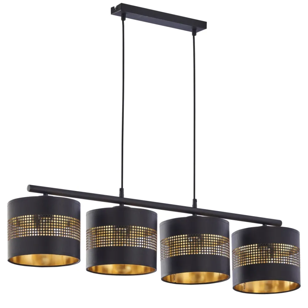 Lampa Wisząca TAGO Czarny Złoty Abażury 4xE27 * TK Lighting Clearance
