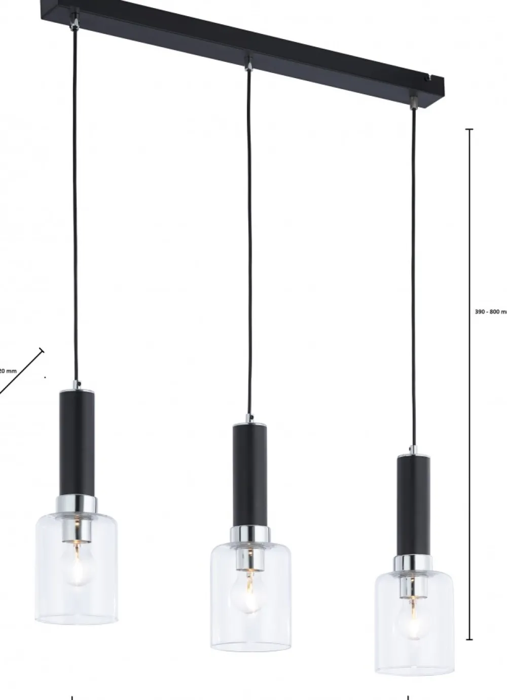 Lampa Wisząca TULUZA Czarny Srebrny Szklane Klosze 3xE27 * Jupiter Discount