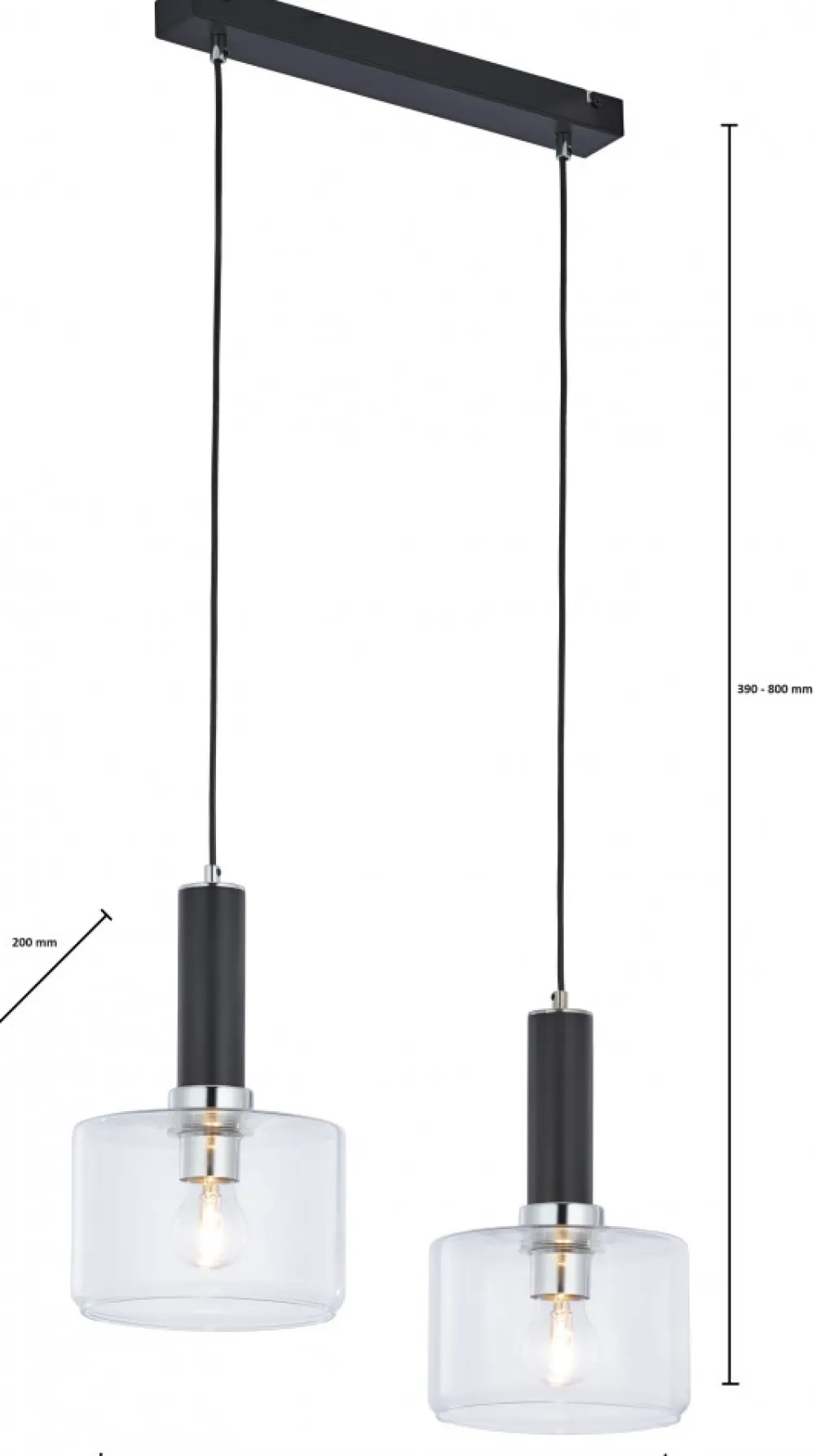 Lampa Wisząca VANES Srebrny Transparentny Szklane Klosze 2xE27 * Jupiter Clearance