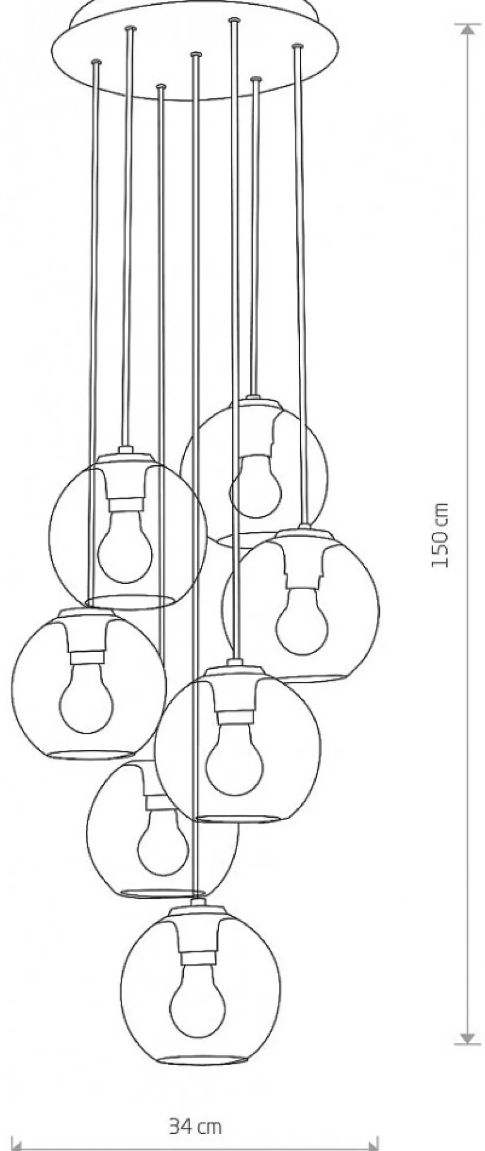 Lampa Wisząca VETRO Czarny Dymiony Szklane Klosze 7xE27 * Nowodvorski