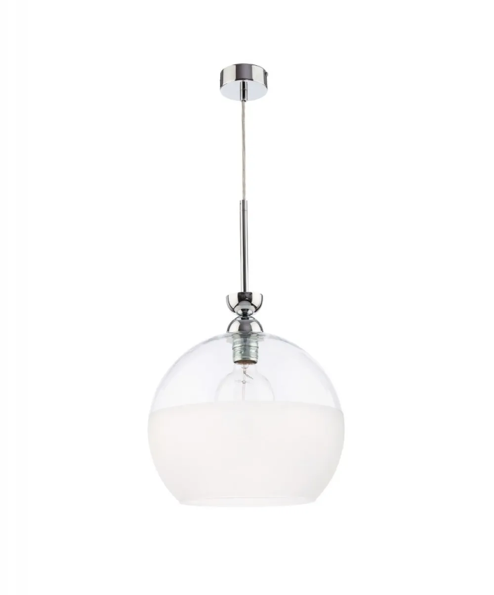 Lampa Wisząca VIX Srebrny Biały Szklany Klosz 1xE27 30 cm * Jupiter Outlet