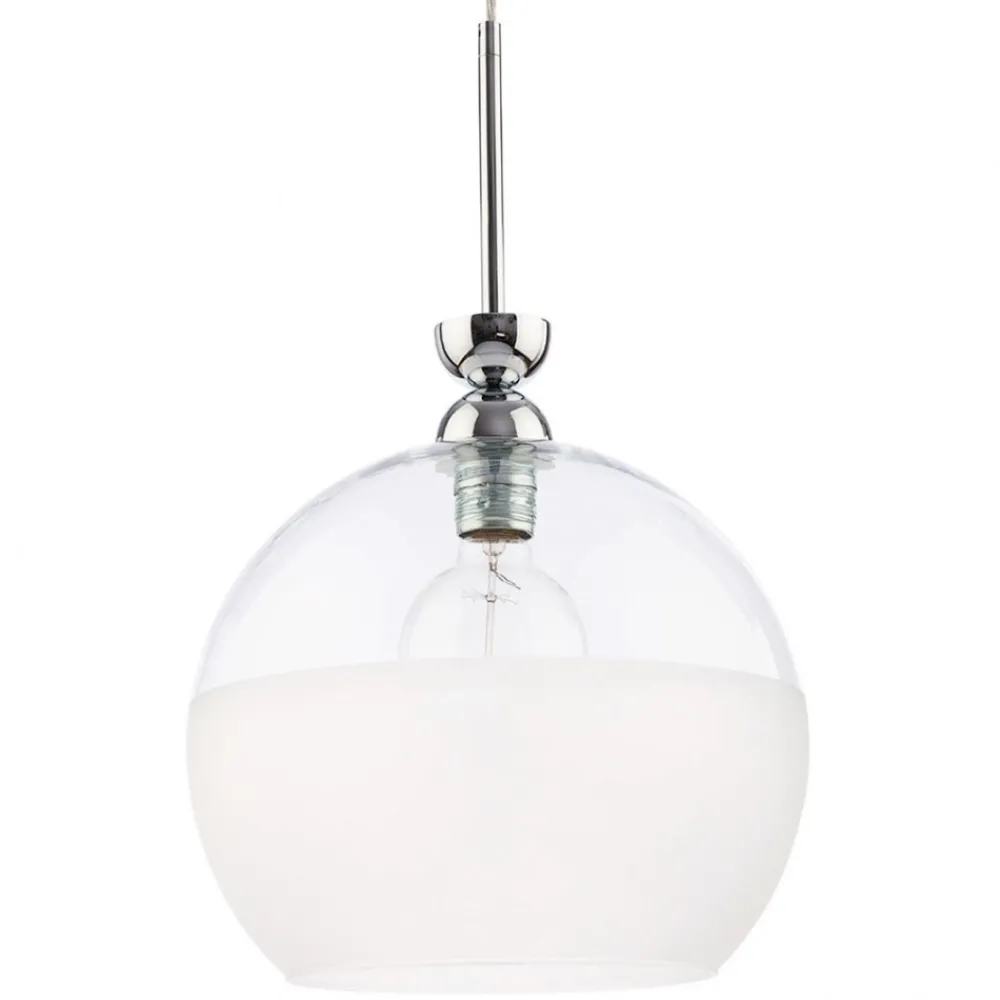 Lampa Wisząca VIX Srebrny Biały Szklany Klosz 1xE27 30 cm * Jupiter Outlet