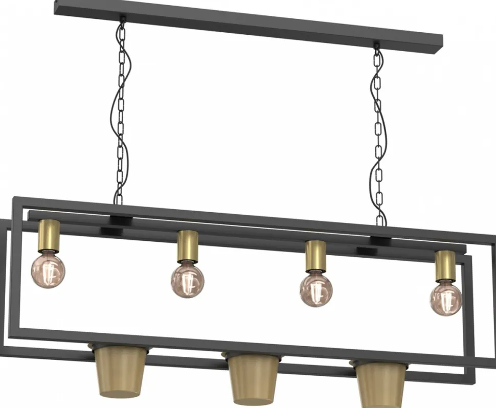 Lampa Wisząca z kwietnikiem FLORES Czarny Złoty 4xE27 Zestaw z doniczkami