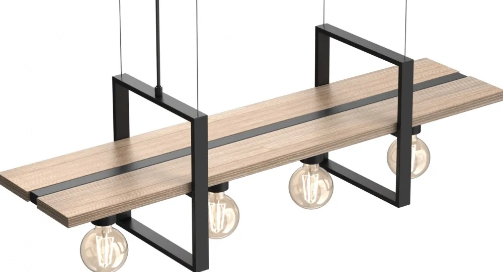 Lampa Wisząca z Półką SHELF Czarny Brązowy 4xE27 * Luminex Sale