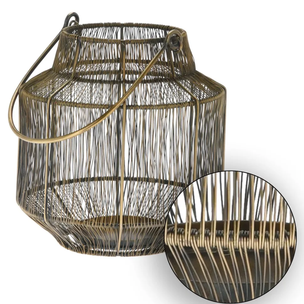 Lampion druciany złoty z rączką 23 cm