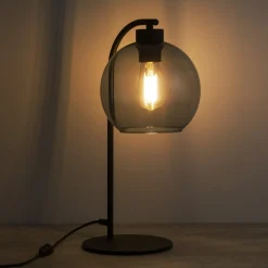Lampka Nocna CUBUS Czarny Grafitowy Szklany Klosz 46cm