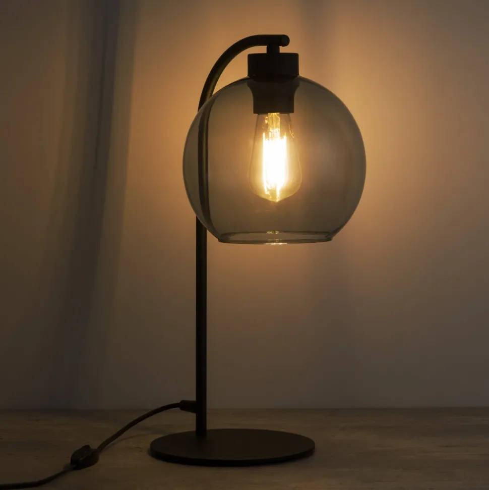 Lampka Nocna CUBUS Czarny Grafitowy Szklany Klosz 46cm