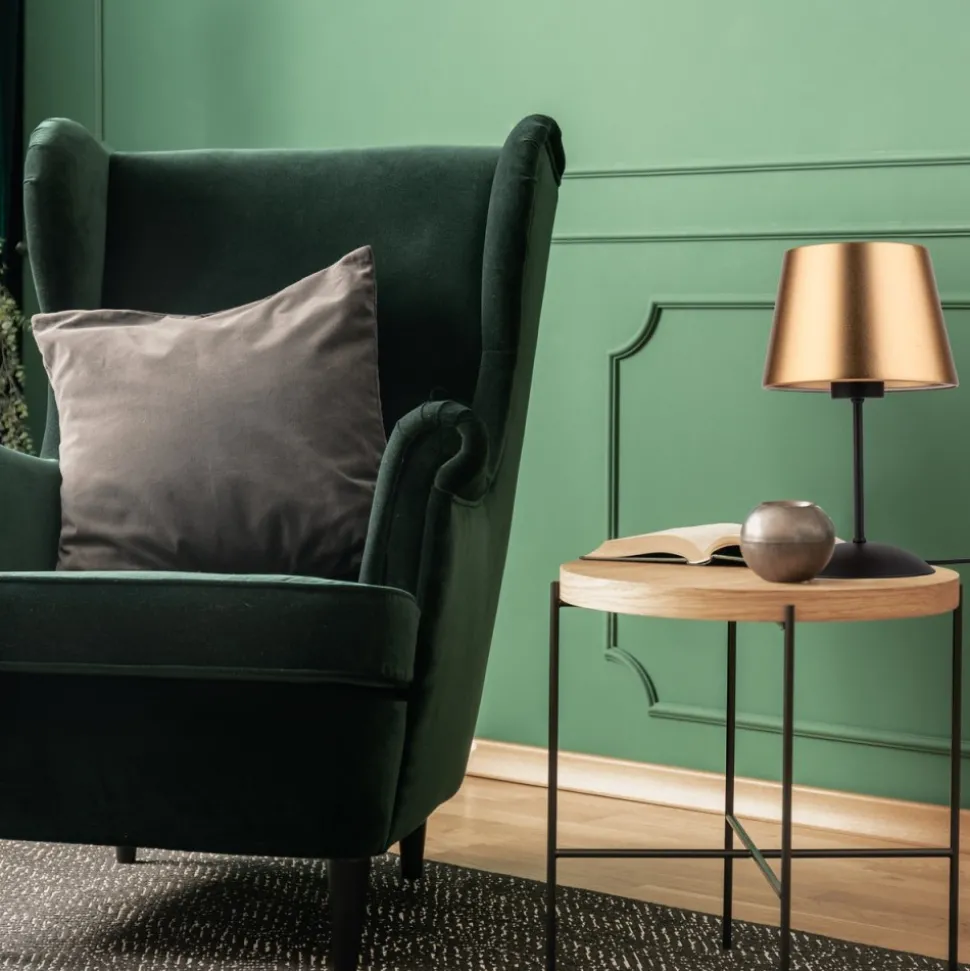 Lampka Nocna GLORY Czarny Złoty Abażur 33cm