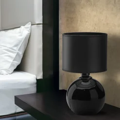 Lampka Nocna PALLA Czarny Abażur 36 cm
