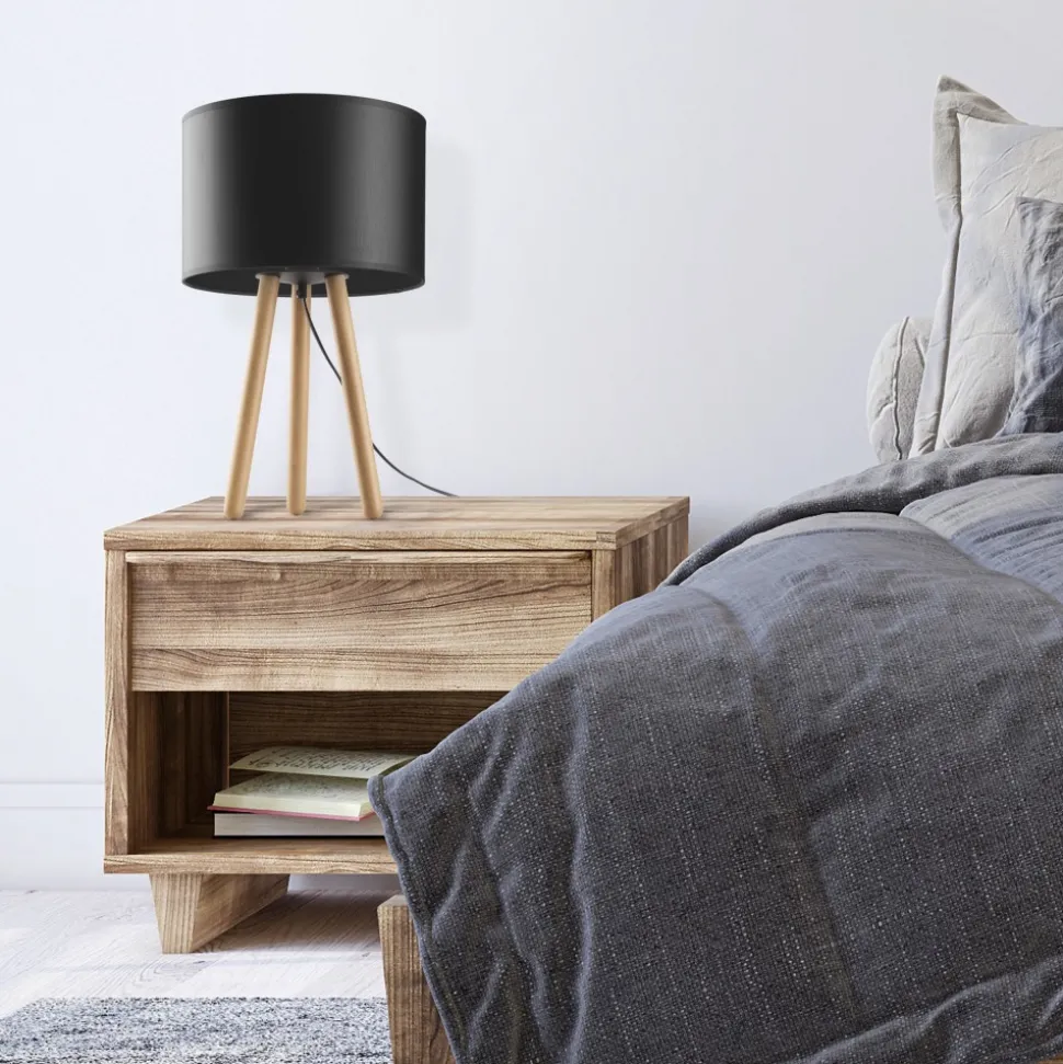 Lampka Nocna TOKYO Czarny Brązowy Abażur 52cm