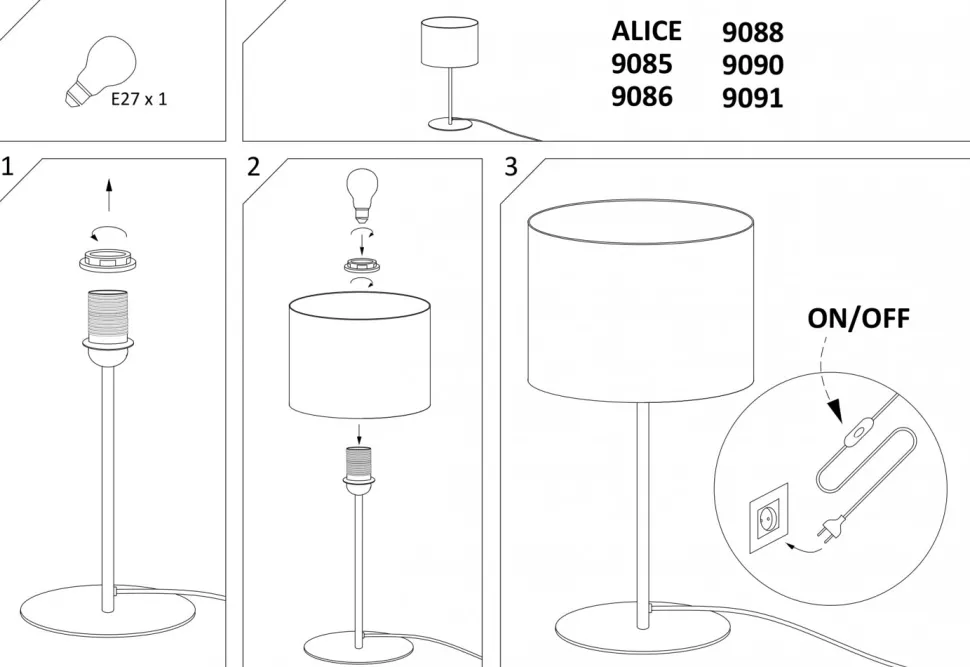 Lampka Stołowa ALICE Czarny Złoty Abażur 1xE27 40,5cm
