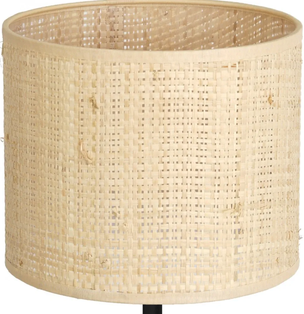 Lampka Stołowa RATTAN Czarny Beżowy Abażur 1xE27 34cm
