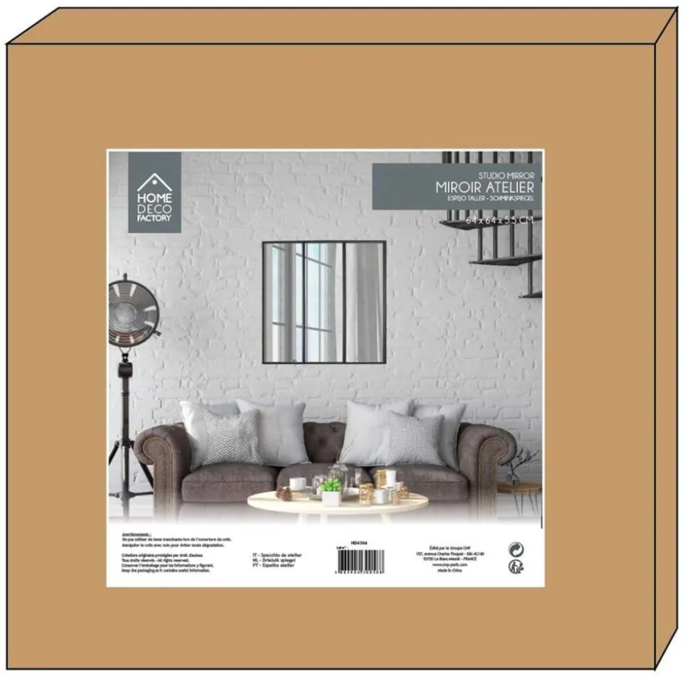 Loftowe lustro ścienne FERRO 61,5x61,5 cm