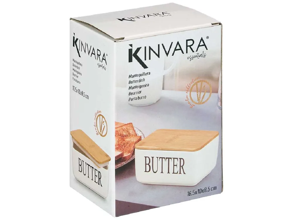 Maselniczka ceramiczna z bambusową pokrywką biała * KINVARA Best