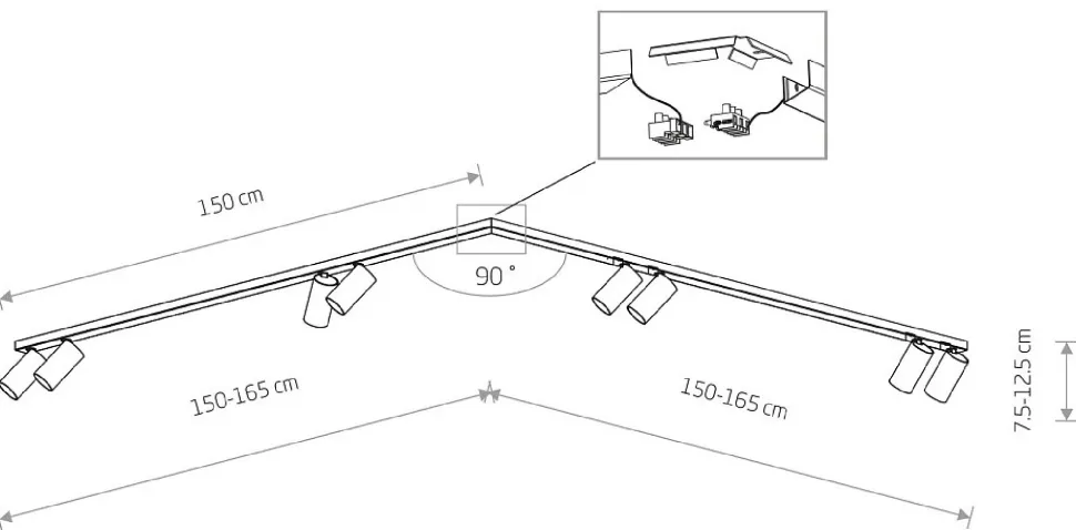 Narożna Lampa Sufitowa Spot MONO Biały Złoty 8xGU10 2x1,5m