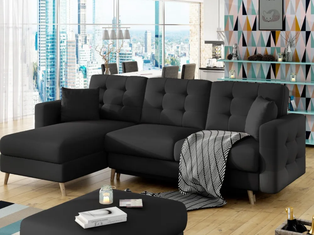 Narożnik z funkcją spania Asgard L Soft 11 czarny * Eltap Discount