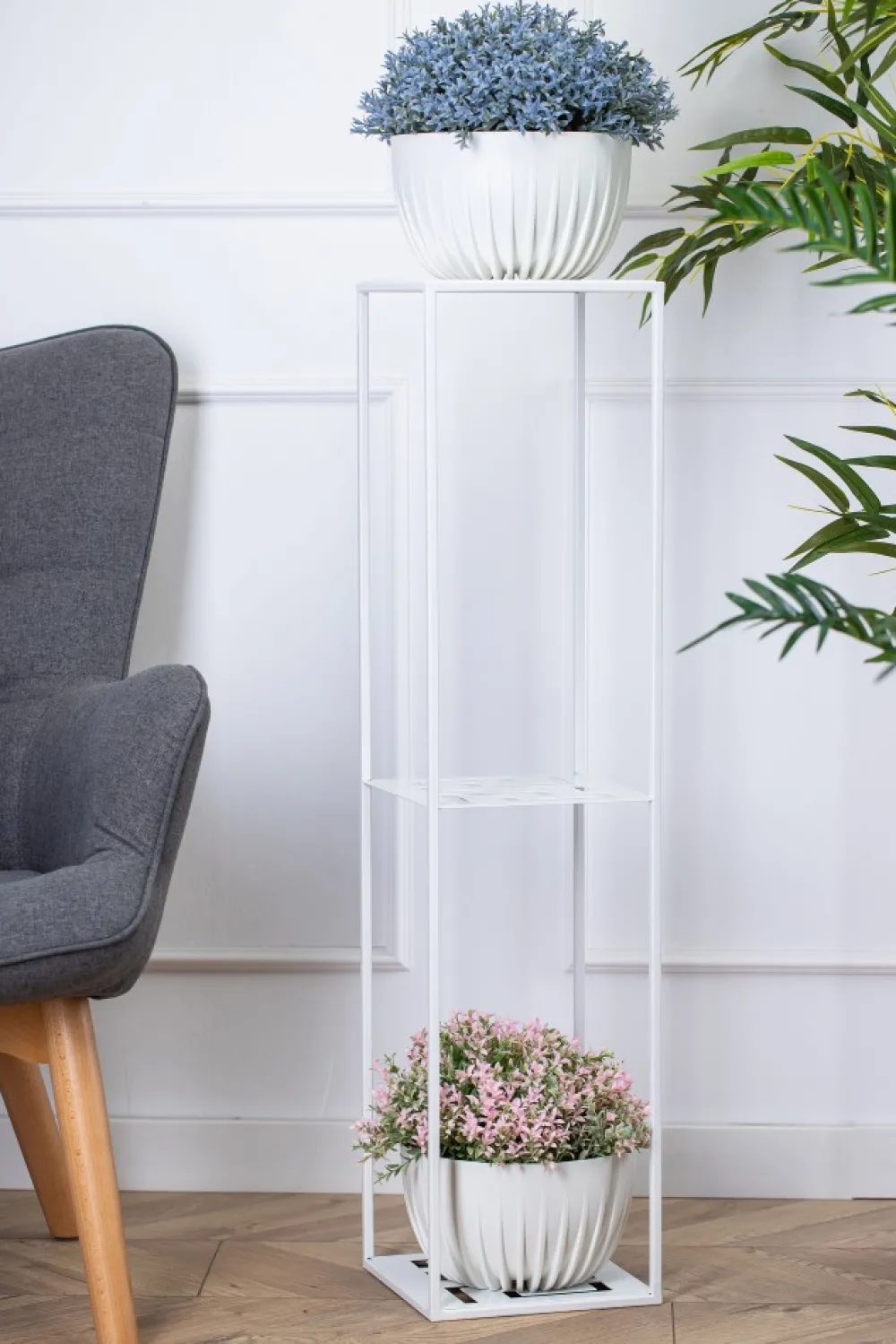 Nowoczesny stojący kwietnik 100 cm biały LOFT * HowHomely