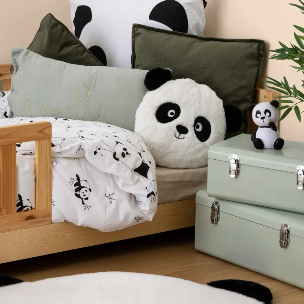 Okrągła biała poduszka Panda z uszami 3D
