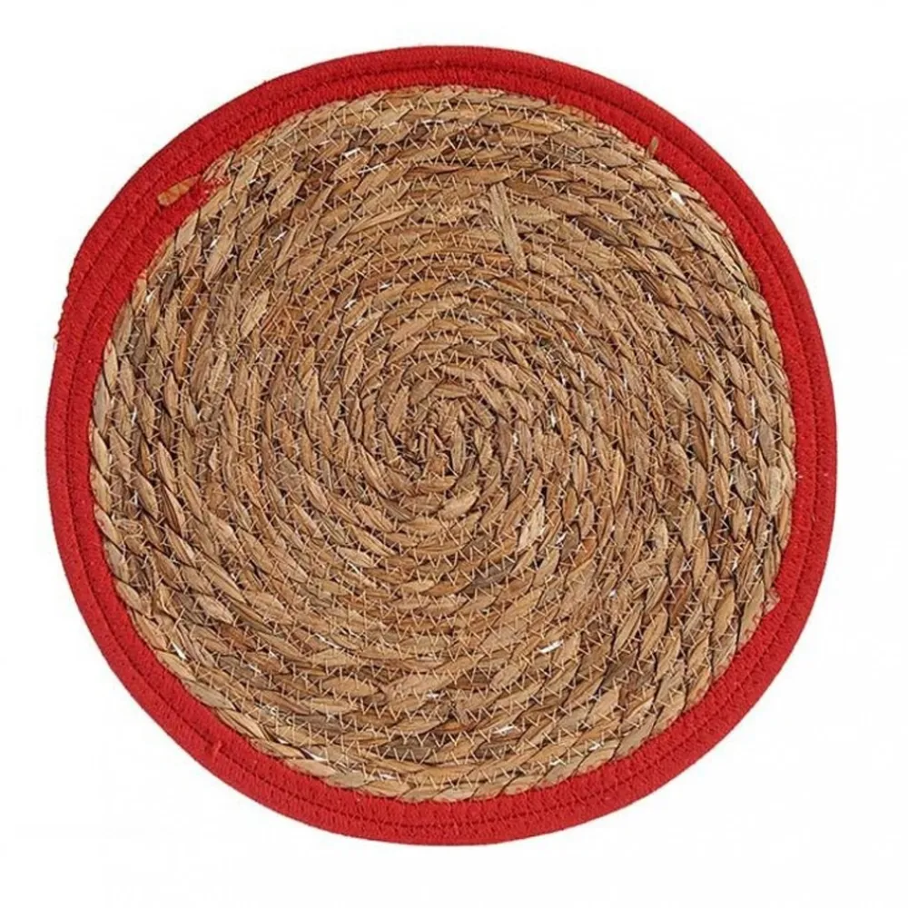 Okrągła podkładka pleciona 35 cm czerwony brzeg * KINVARA New