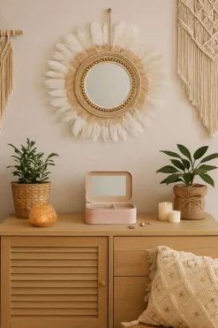 Okrągłe lustro ścienne boho 50cm białe * Atmosphera Sale