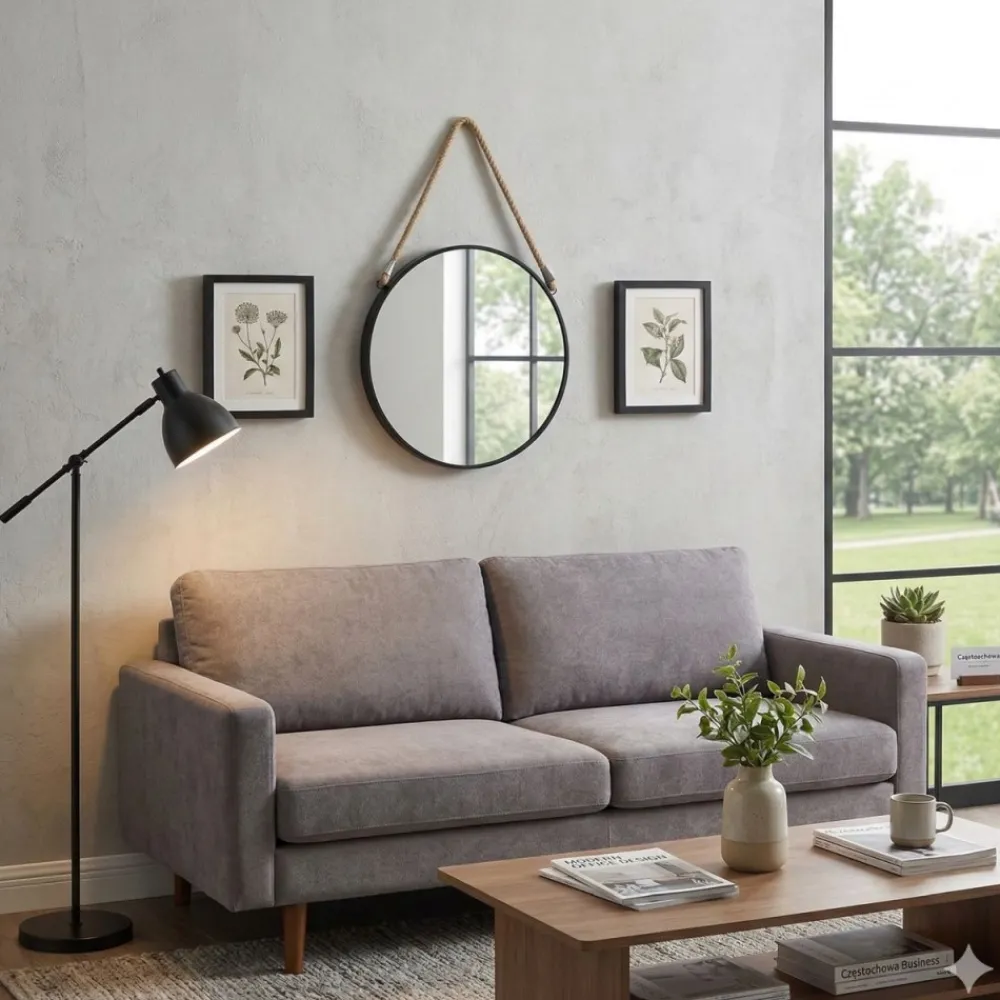 Okrągłe lustro ścienne na sznurze 38 cm * Atmosphera Outlet